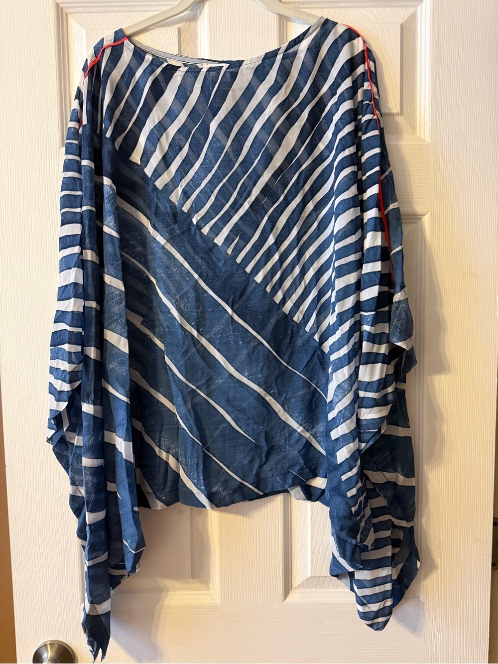 Chico's "Cool Scrolls" Striped Asymmetrical Ruana Poncho L/XL